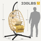 Egg Hanging Swing Chair with Stand Egg Chair Wicker Indoor Outdoor  with Cushions 330lbs for Patio, Bedroom, Garden and Balcony