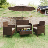 Patio Furniture 4 Pieces Conversation Sets Outdoor Wicker Rattan Chairs Garden Backyard Balcony Porch Poolside loveseat with