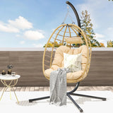 Egg Hanging Swing Chair with Stand Egg Chair Wicker Indoor Outdoor  with Cushions 330lbs for Patio, Bedroom, Garden and Balcony