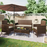 Patio Furniture 4 Pieces Conversation Sets Outdoor Wicker Rattan Chairs Garden Backyard Balcony Porch Poolside loveseat with