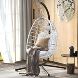 Egg Hanging Swing Chair with Stand Egg Chair Wicker Indoor Outdoor  with Cushions 330lbs for Patio, Bedroom, Garden and Balcony