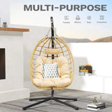 Egg Hanging Swing Chair with Stand Egg Chair Wicker Indoor Outdoor  with Cushions 330lbs for Patio, Bedroom, Garden and Balcony