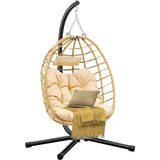 Egg Hanging Swing Chair with Stand Egg Chair Wicker Indoor Outdoor  with Cushions 330lbs for Patio, Bedroom, Garden and Balcony