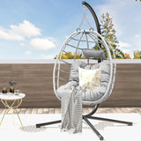 Egg Hanging Swing Chair with Stand Egg Chair Wicker Indoor Outdoor  with Cushions 330lbs for Patio, Bedroom, Garden and Balcony